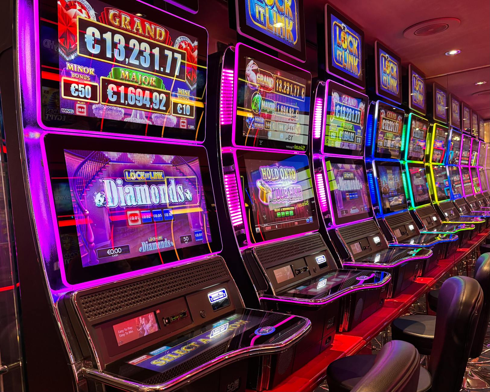 Neon slot machines in casino